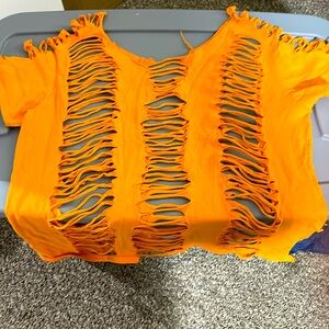 Women’s Orange cut up v shaped T-shirt